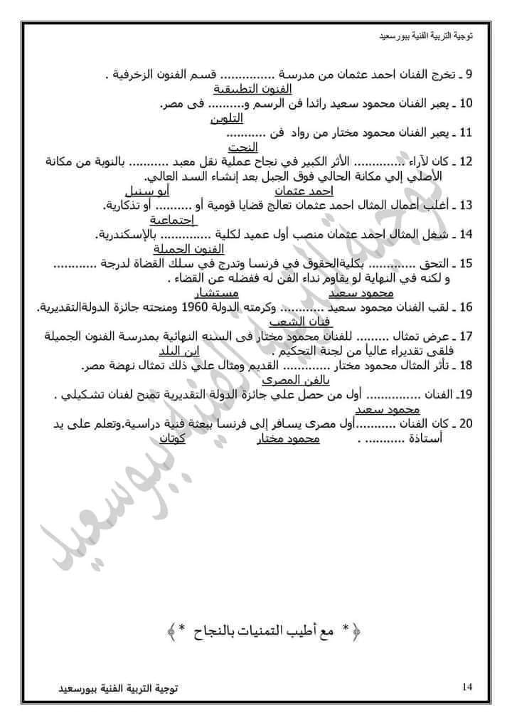 خلاصة التربية الفنية الصف الثالث الاعدادي الترم الثاني بالاجابات خلاصة التربية الفنية الصف الثالث الاعدادي الترم الثاني بالاجابات