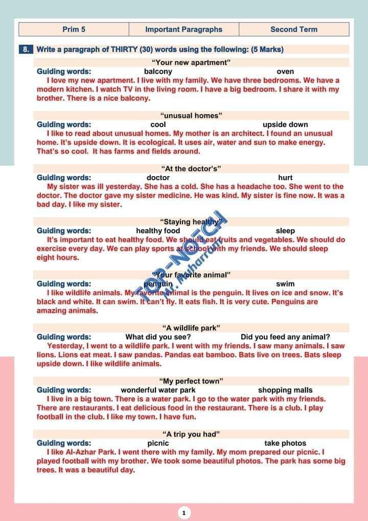 اهم براجرافات المرحلة الابتدائية الصف الرابع والخامس والسادس الابتدائي الترم الثاني