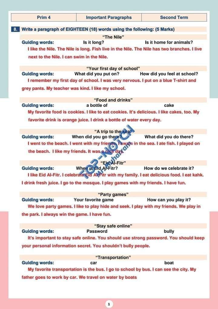 اهم براجرافات المرحلة الابتدائية الصف الرابع والخامس والسادس الابتدائي الترم الثاني