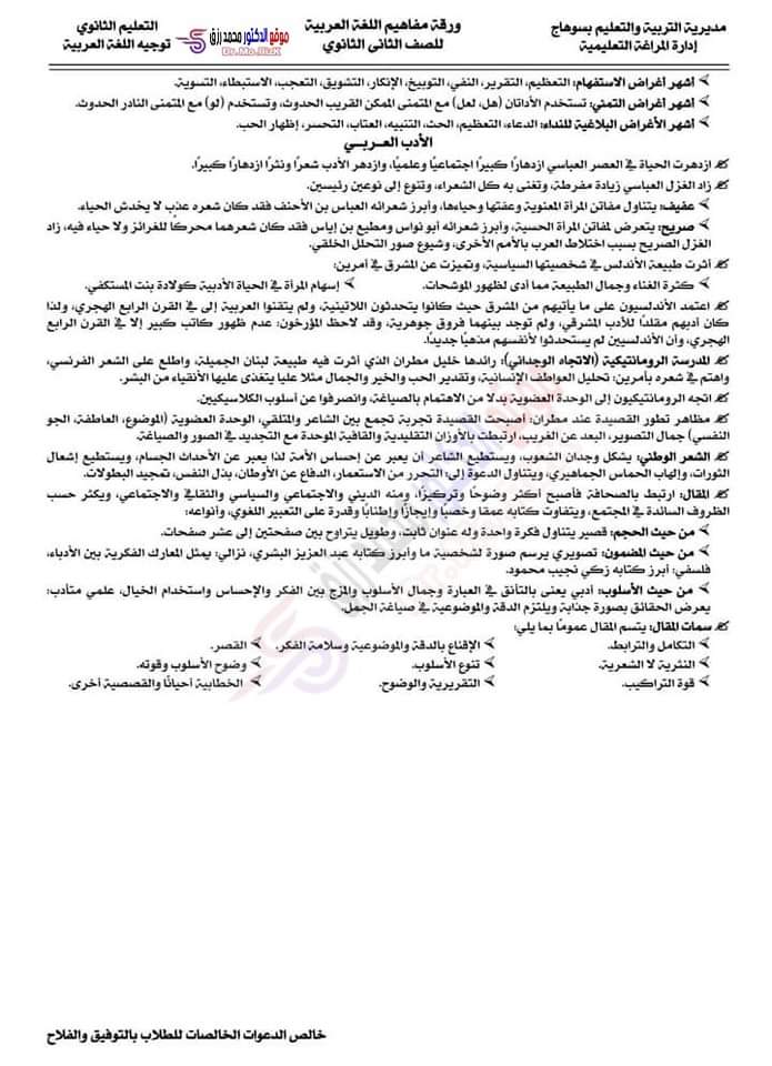 ورق مفاهيم اللغة العربية الصف الثاني الثانوي ورق مفاهيم اللغة العربية الصف الثاني الثانوي