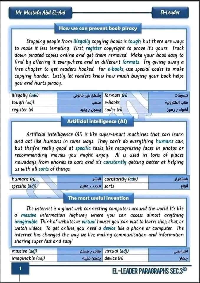 اهم البراجرافات المتوقعة للصف الثالث الثانوي مترجمة اهم البراجرافات المتوقعة للصف الثالث الثانوي مترجمة