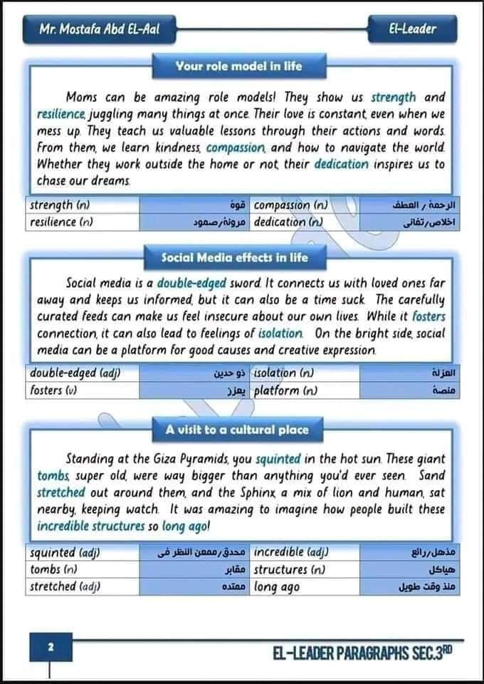 اهم البراجرافات المتوقعة للصف الثالث الثانوي مترجمة اهم البراجرافات المتوقعة للصف الثالث الثانوي مترجمة