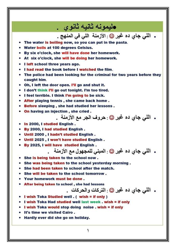 اقوى مراجعة ليمونة جرامر انجليزي الصف الثاني الثانوي الترم الثاني اقوى مراجعة ليمونة جرامر انجليزي الصف الثاني الثانوي الترم الثاني