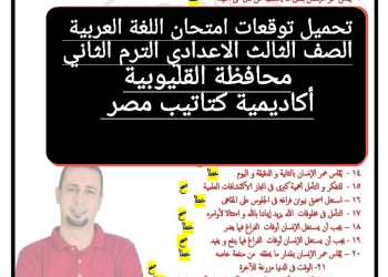 توقعات امتحان اللغة العربية الصف الثالث الاعدادي محافظة القليوبية الترم الثاني ٢٠٢٤ - تحميل امتحانات القليوبية