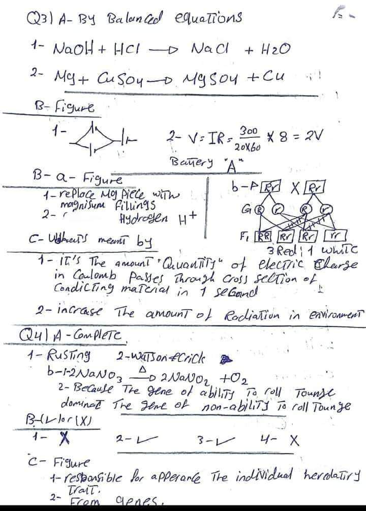 إجابة امتحان الساينس محافظة القليوبية تالتة اعدادي الترم الثاني ٢٠٢٤ إجابة امتحان الساينس محافظة القليوبية تالتة اعدادي الترم الثاني ٢٠٢٤