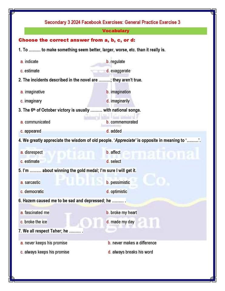 توقعات لونجمان في امتحان اللغة الإنجليزية الصف الثالث الثانوي 2024 بالاجابات توقعات لونجمان في امتحان اللغة الإنجليزية الصف الثالث الثانوي 2024 بالاجابات
