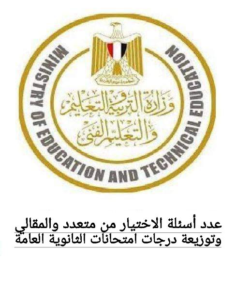 عدد أسئلة الاختيار من متعدد والمقالي وتوزيعة درجات امتحانات الثانوية العامة عدد أسئلة الاختيار من متعدد والمقالي وتوزيعة درجات امتحانات الثانوية العامة