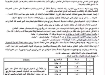 بيان الطوابع على طلبات الالتحاق بالمدارس لجميع المراحل التعليمية - اخبار التعليم