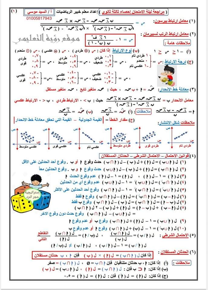 اهم الاسئلة المتوقعة في الاحصاء للثانوية العامة بالاجابات