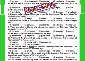 مراجعة المرادفات من بروفيشنال للثانوية العامة مع الاجابات