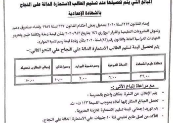 رسوم تحصيل استلام الشهادة الاعدادية للتقديم في مدارس الثانوي للعام الدراسي 2024 - 2025