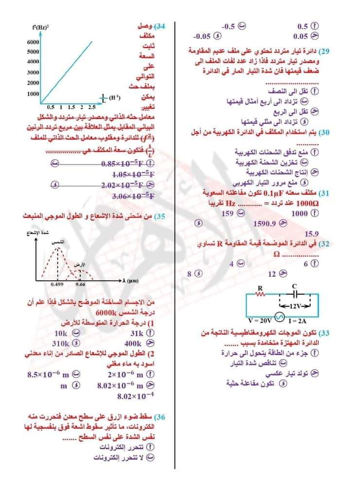 توقعات جريدة الأهرام في الفيزياء للثانوية العامة 2024 بالاجابات توقعات جريدة الأهرام في الفيزياء للثانوية العامة 2024 بالاجابات