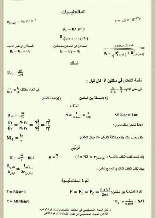 جميع قوانين واستنتاجات منهج الفيزياء للثانوية العامة جميع قوانين واستنتاجات منهج الفيزياء للثانوية العامة