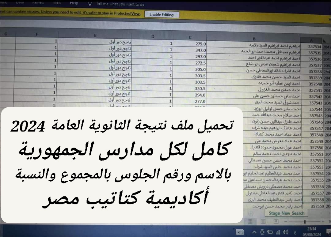 تحميل ملف نتيجة الثانوية العامة 2024 بالاسم ورقم الجلوس تحميل ملف نتيجة الثانوية العامة 2024 بالاسم ورقم الجلوس - اخبار التعليم