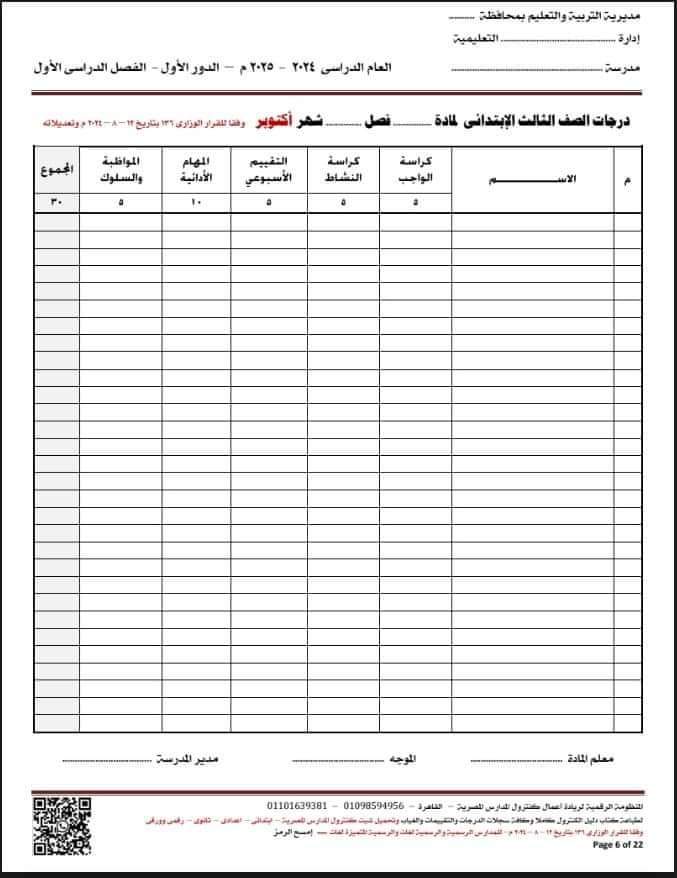 سجل درجات اعمال السنة وامتحانات الشهر الجديد لجميع الصفوف للعام الدراسي 2024 - 2025 سجل درجات اعمال السنة وامتحانات الشهر الجديد لجميع الصفوف للعام الدراسي 2024 - 2025