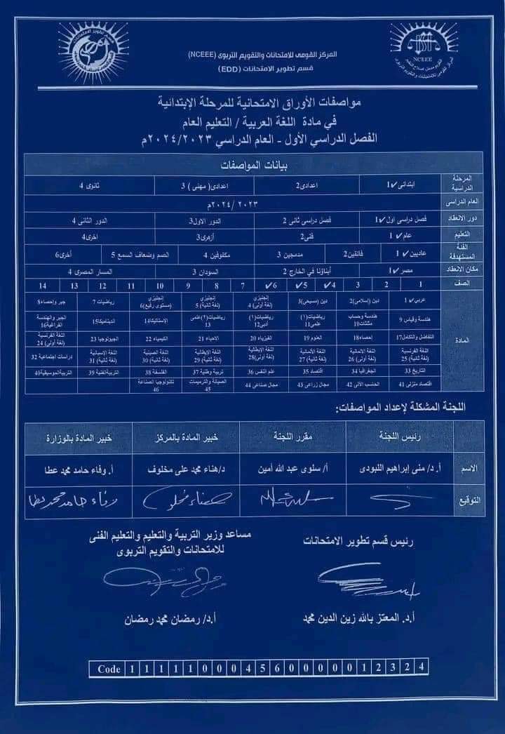 مواصفات الورقة الامتحانية في اللغة العربية للصفوف الثالث والرابع والخامس والسادس الابتدائي 2025