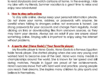 اهم موضوعات الكتابة في اللغة الإنجليزية الصف الأول الإعدادي الترم الاول 2025