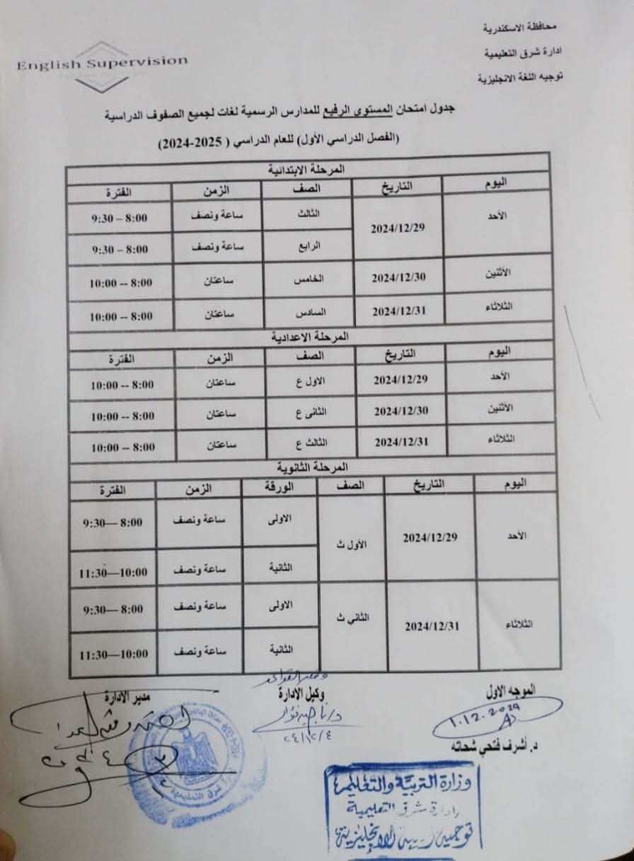 جدول امتحانات المهام الآدائية الفصل الدراسي الاول 2025 جدول امتحانات المهام الآدائية الفصل الدراسي الاول 2025