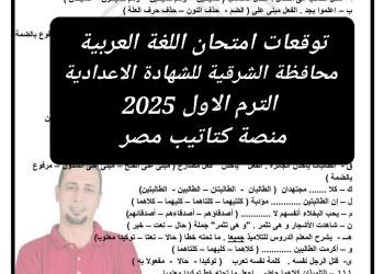 توقعات امتحان اللغة العربية محافظة الشرقية للشهادة الاعدادية الترم الاول 2025 - تحميل توقعات الشهادة الاعدادية
