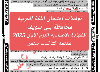 توقعات امتحان اللغة العربية محافظة بني سويف للشهادة الاعدادية الترم الاول 2025 - تحميل توقعات الشهادة الاعدادية