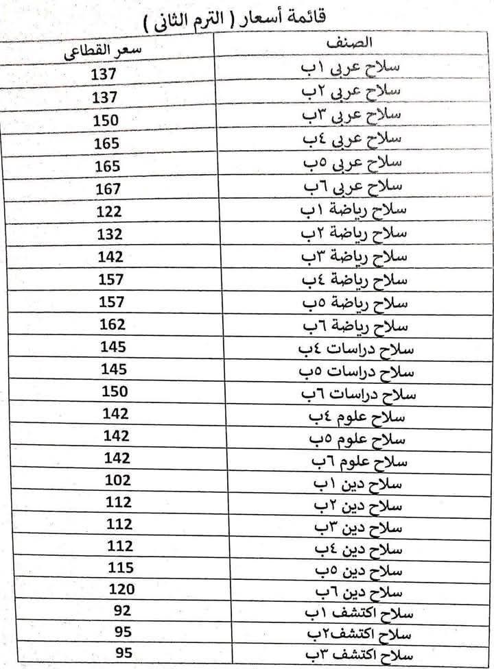 اسعار الكتب الخارجية لكل مواد صفوف المرحلة الابتدائية والإعدادية الفصل الدراسي الثاني 2025 اسعار الكتب الخارجية لكل مواد صفوف المرحلة الابتدائية والإعدادية الفصل الدراسي الثاني 2025