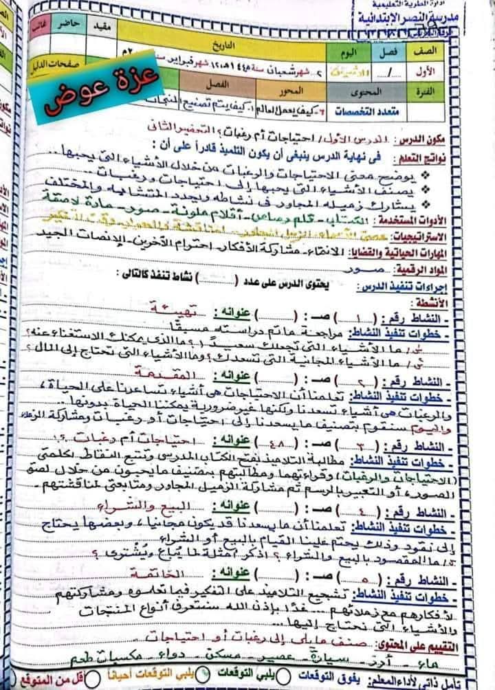 طريقة تحضير اكتشف والمتعدد للصف الاول الابتدائي الفصل الدراسي الثاني