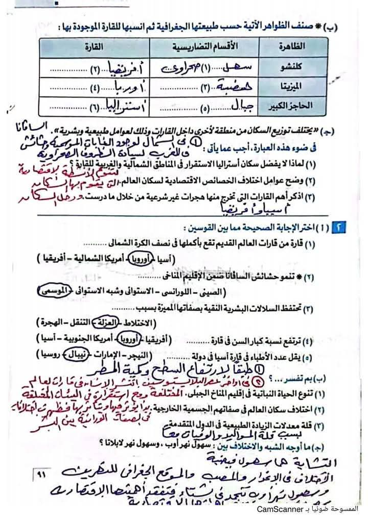 حل امتحانات كل المحافظات في الدراسات الاجتماعية للشهادة الاعدادية الترم الاول