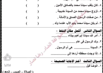 حل التقييمات الاسبوعية في التربية الإسلامية الصف الاول الابتدائي الترم الثاني 2025
