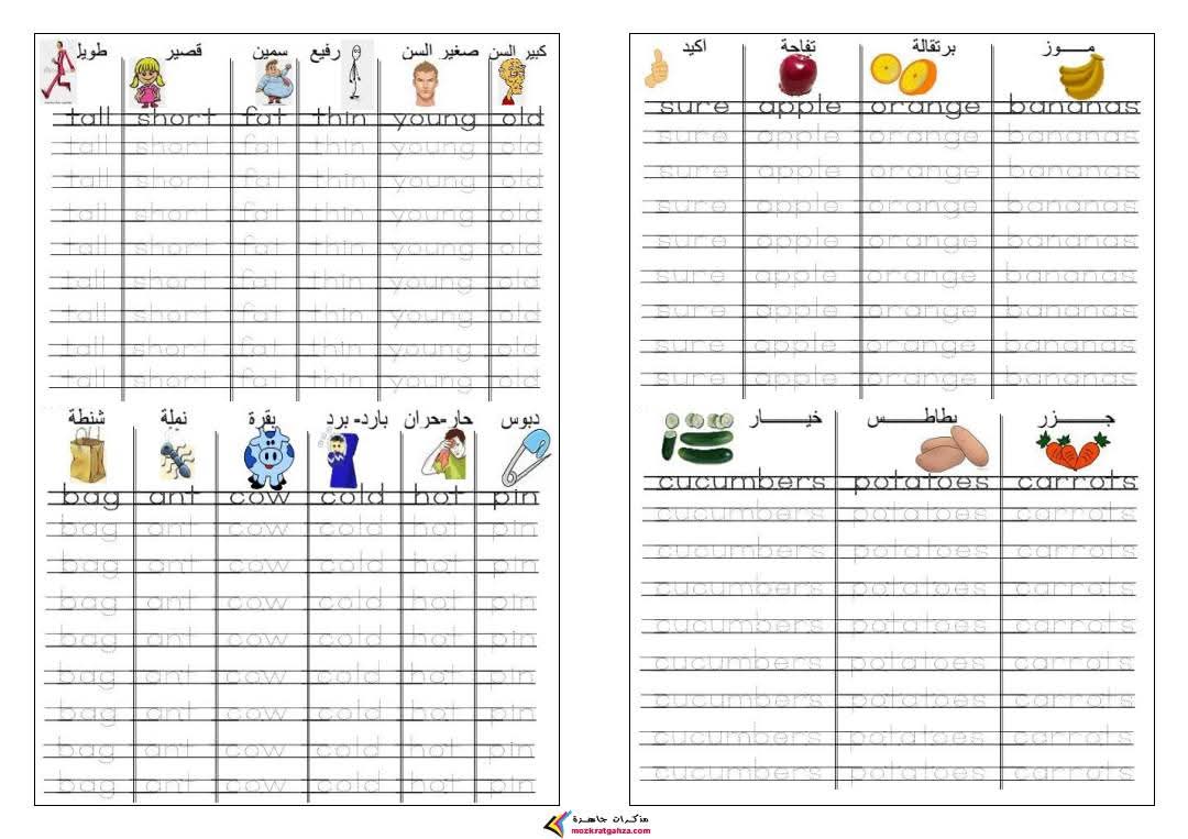 مذكرة كلمات هامة وتحسين الخط لضعاف اللغة الانجليزية PDF - تحميل مذكرات اللغة الانجليزية