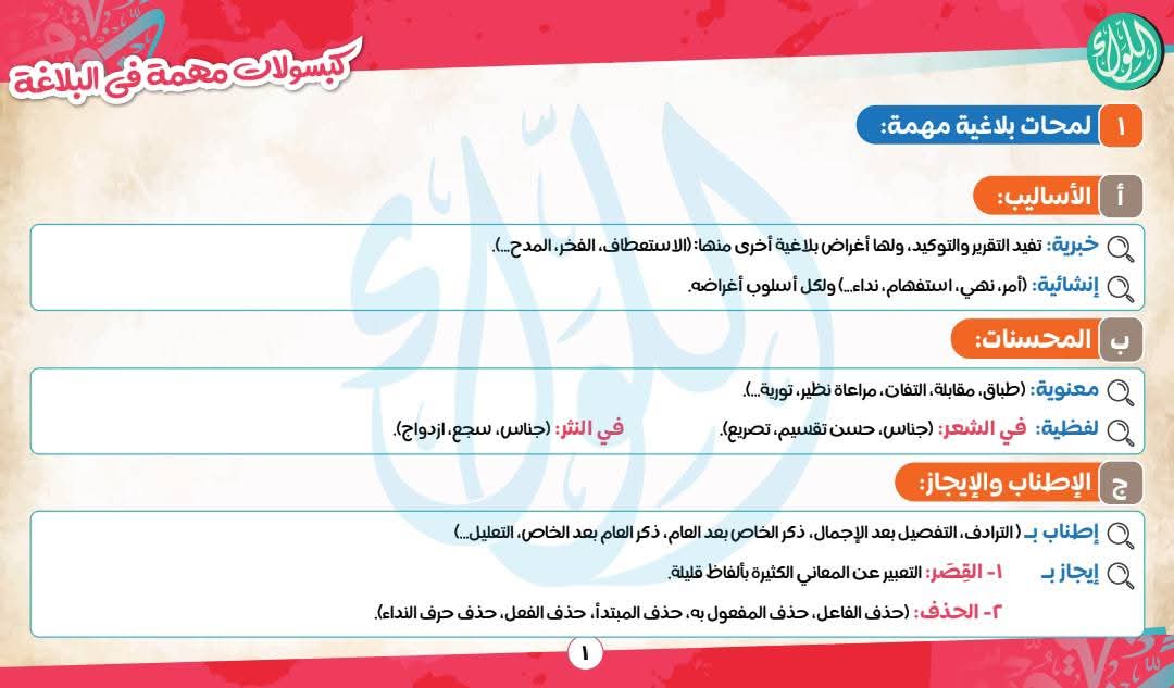 مذكرة اللغة العربية للصف الثالث الثانوي الفصل الدراسي الثاني - تحميل مذكرات اللغة العربية