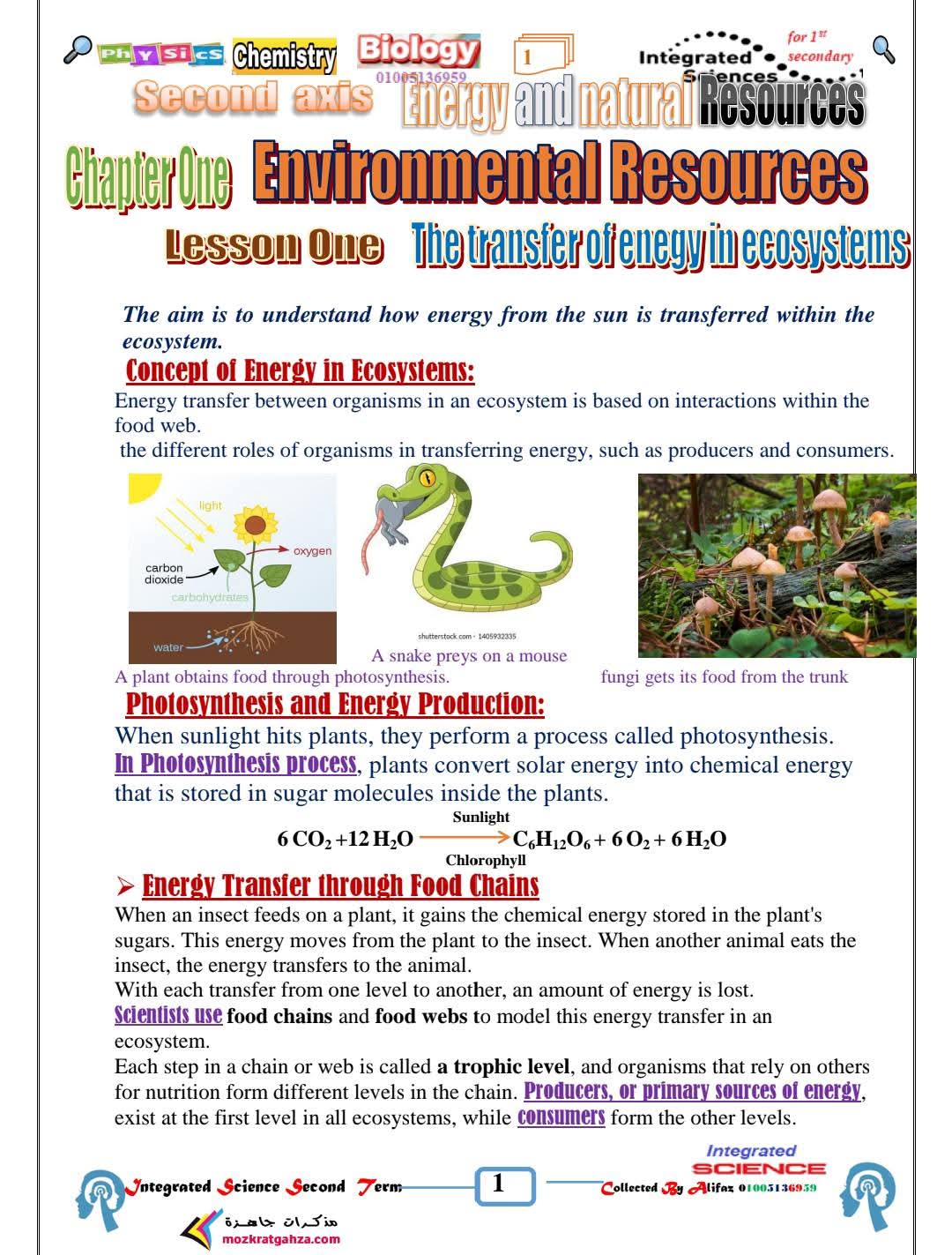 مذكرة مراجعة وتوقعات Integrated sciences لغات للصف الاول الثانوي الترم الثاني