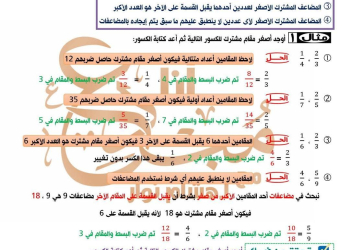 مذكرة المراجعة والتوقعات في امتحان الرياضيات للصف الخامس الابتدائي الترم الثاني