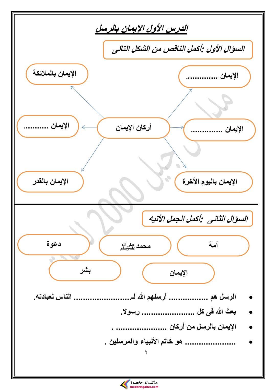 نماذج التقييمات النهائية والبعدية المتوقعة في التربية الإسلامية الصف الثاني الابتدائي الترم الثاني