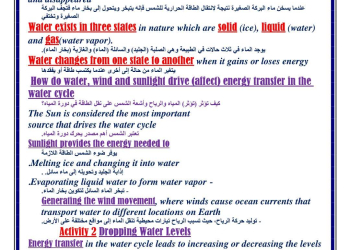 مذكرة مراجعة Science العلوم لغات للصف السادس الابتدائي الفصل الدراسي الثاني