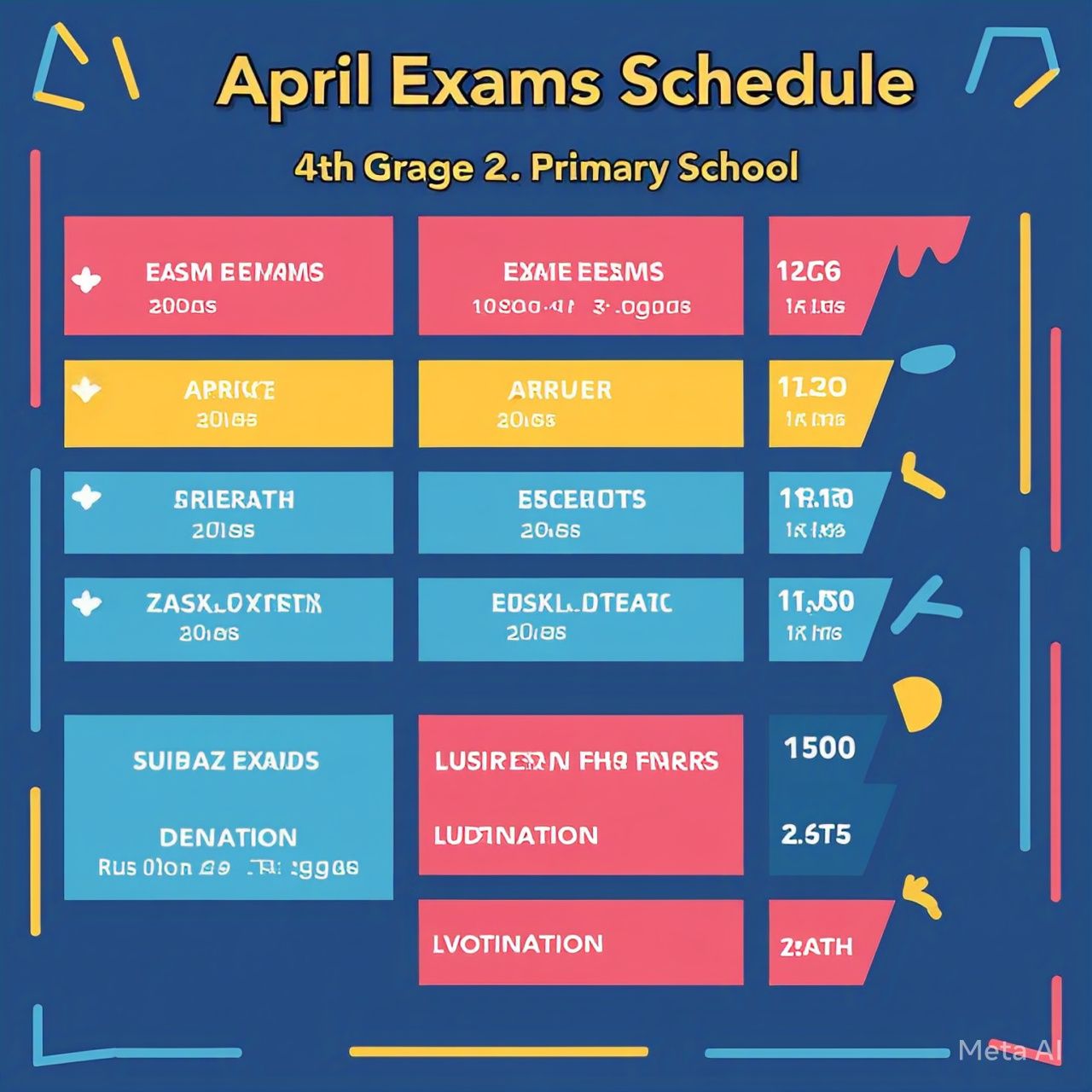 مقرر امتحانات شهر ابريل لمواد الصف الرابع الابتدائي مقرر امتحانات شهر ابريل لمواد الصف الرابع الابتدائي