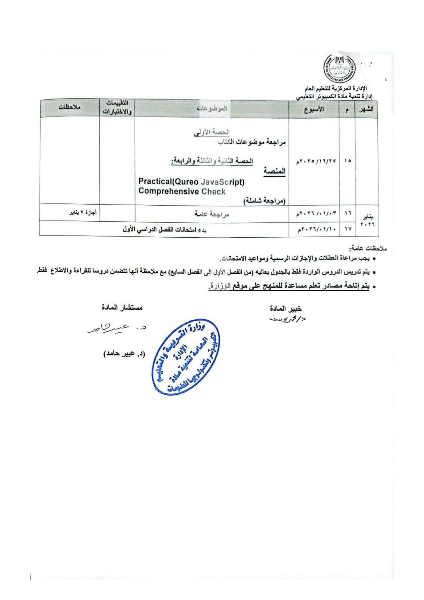 توزيع منهج البرمجة والذكاء الاصطناعي للصف الأول الثانوي 2026 توزيع منهج البرمجة والذكاء الاصطناعي للصف الأول الثانوي 2026