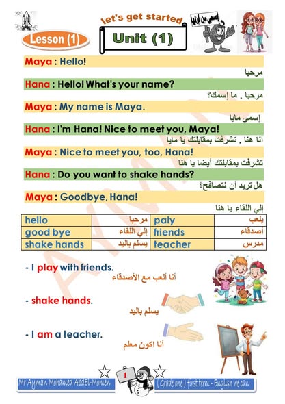 اهم واحدث ملزمة شرح وتدريبات اللغة الانجليزية الصف الاول الابتدائي الترم الاول