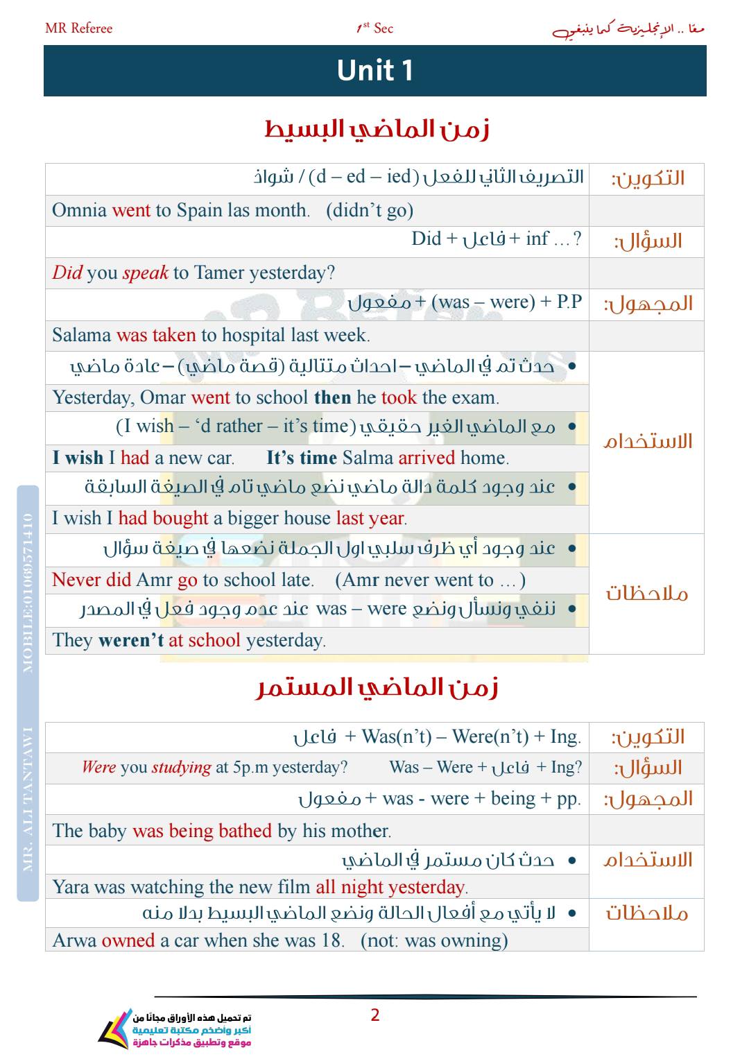 اهم ملزمة شرح وتدريبات اللغة الانجليزية الصف الاول الثانوي الترم الاول