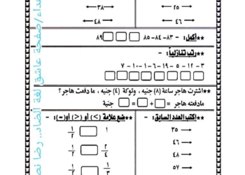 اهم مذكرة تأسيس فى الرياضيات للصف الأول الابتدائي كاملة
